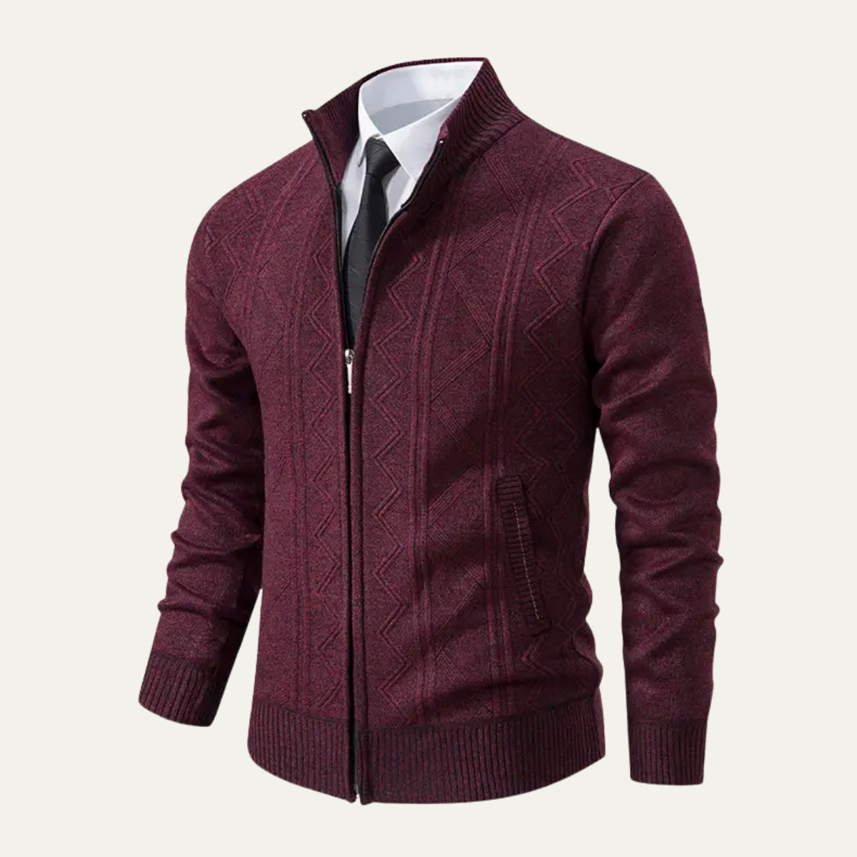 The Chianti Men’s High Neck Winter Zip Up Knit Cardigan