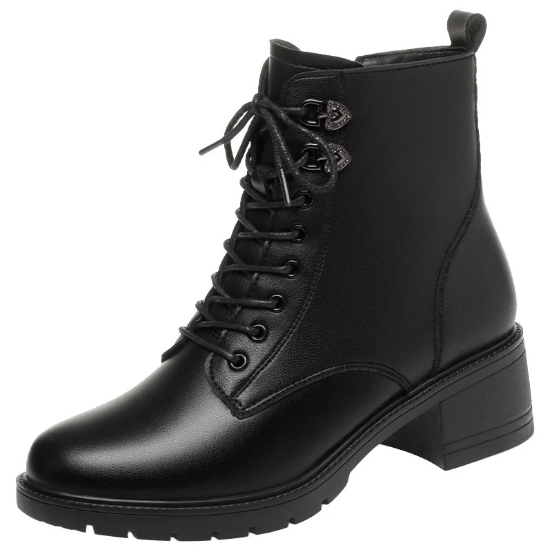 Zoraide | Women's Block Heel Winter Boots with Side Zipper & Lace-Up Design