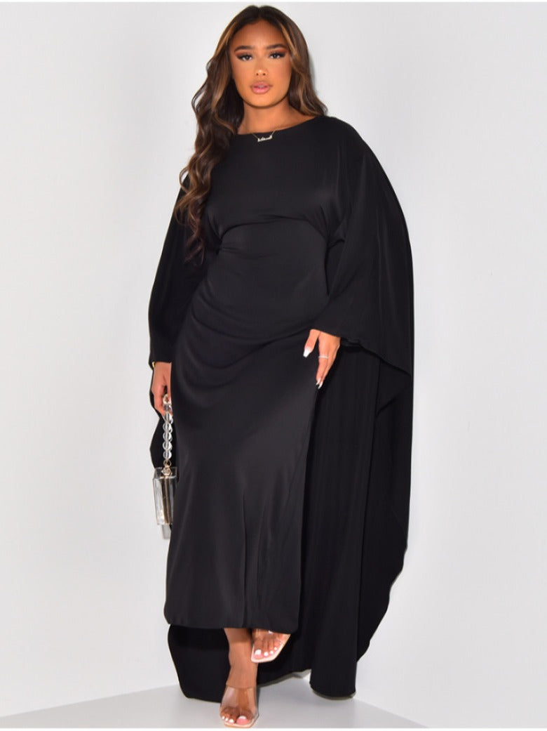 Nolira | Elegant Solid Colour Maxi Dress with Batwing Sleeves