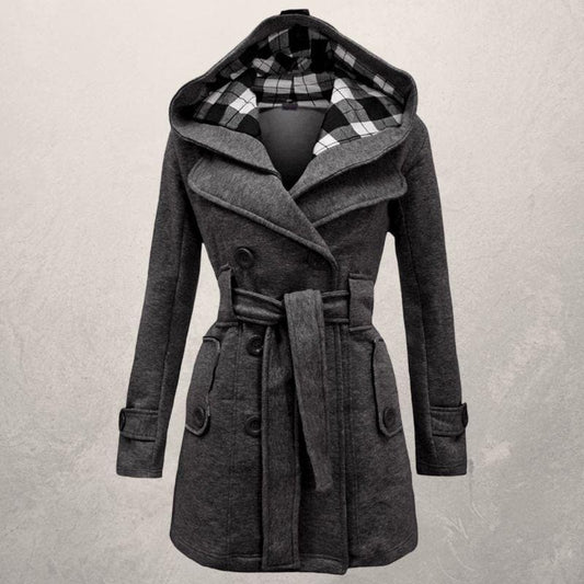 Jehanna | Women's Cotton Trench Coat with Belt and Hood – Double-Breasted Slim Fit Winter Coat