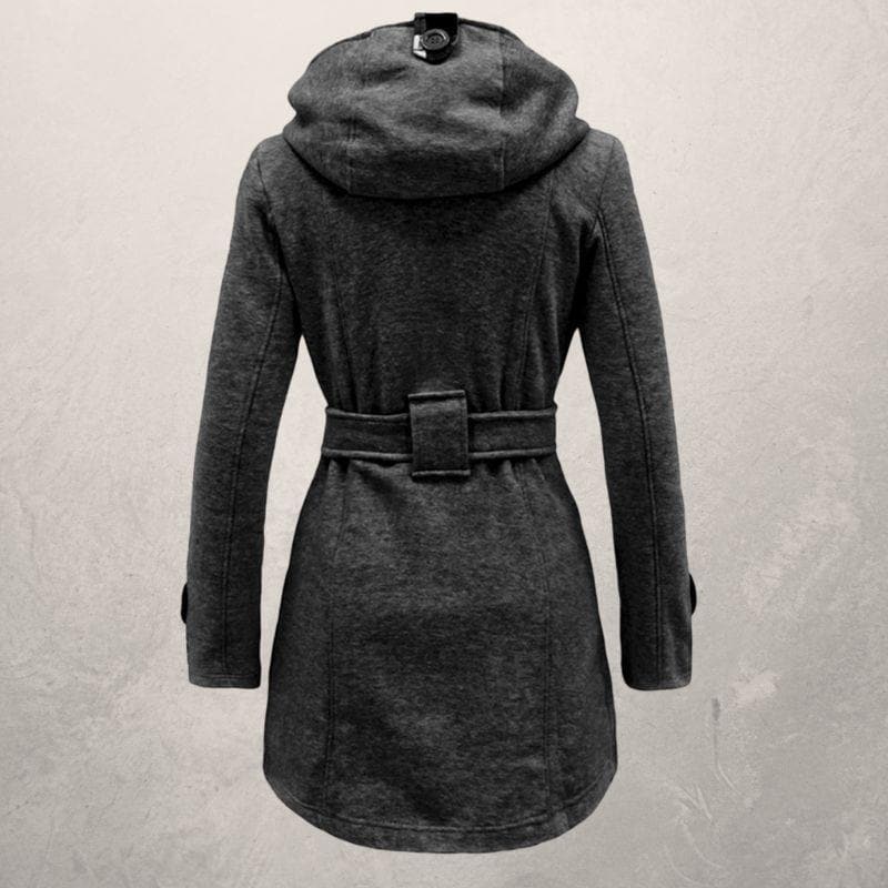 Jehanna | Women's Cotton Trench Coat with Belt and Hood – Double-Breasted Slim Fit Winter Coat