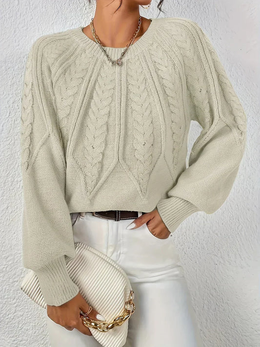 Kristiane | Women's Casual Knit Sweater with Round Neck and Cable Knit Design – Relaxed & Stylish