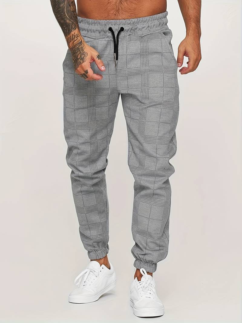 Charles | Men’s Jogging Trousers with Check Pattern & Drawstring Waist