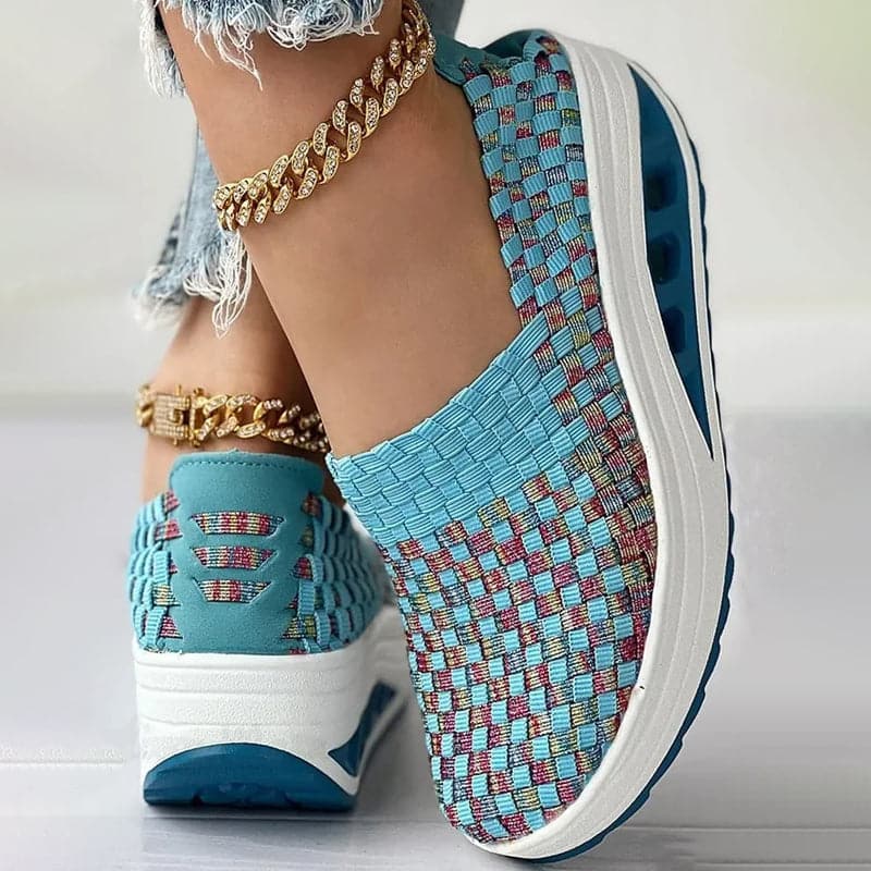 Opaline | Women's Multicolour Woven Slip-On Orthopaedic Sneakers with Slanted Platform Sole