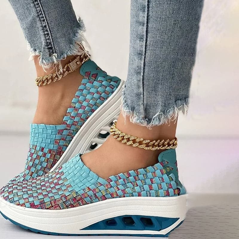 Opaline | Women's Multicolour Woven Slip-On Orthopaedic Sneakers with Slanted Platform Sole