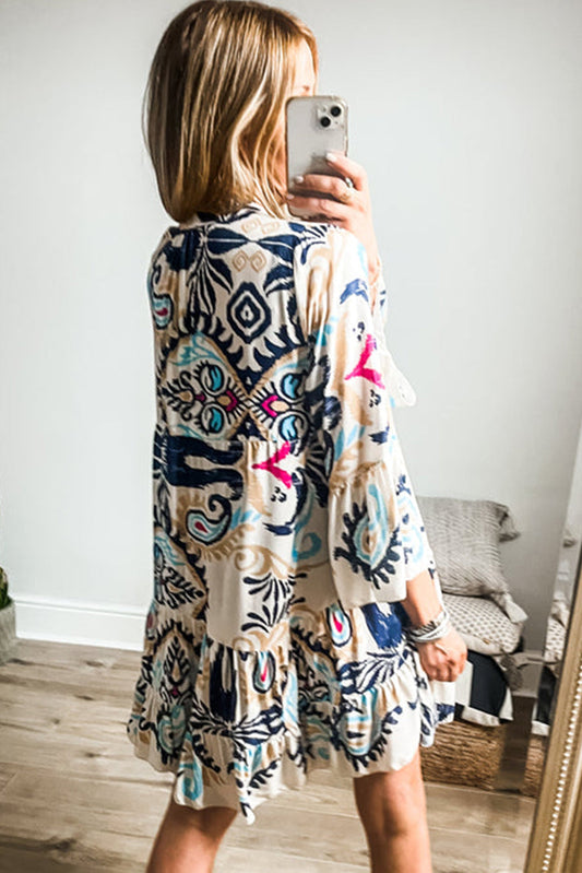 Ulena | Stylish Mini Dress with Tribal Print and Statement Bangle Sleeves