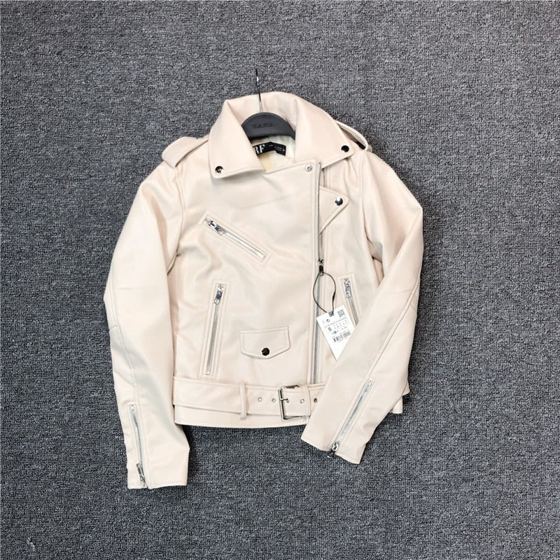 Elfriede | Women's Slim-Fit Leather Jacket with Waist Belt and Multiple Pockets
