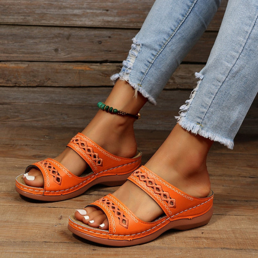 Olivienne | Women’s Open Toe Platform Slip-On Sandals with Double Strap and Wedge Heel