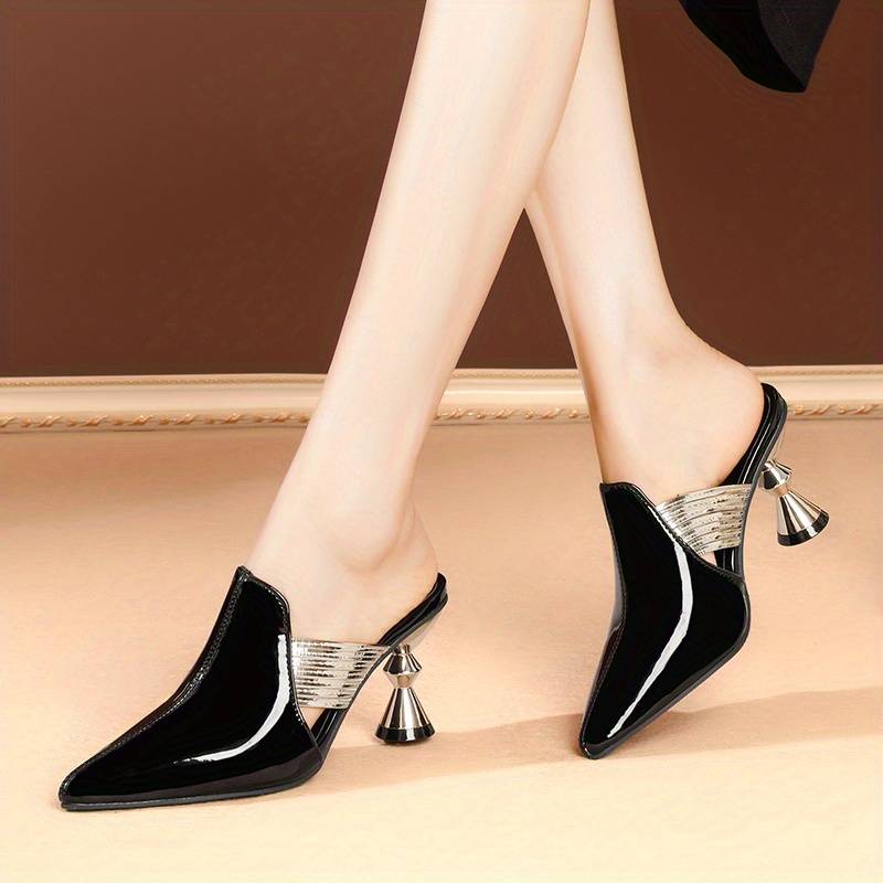 Lioren | Women’s Pointed Toe Slip-On Mules – Chic Metal Heel Office & Party Shoes