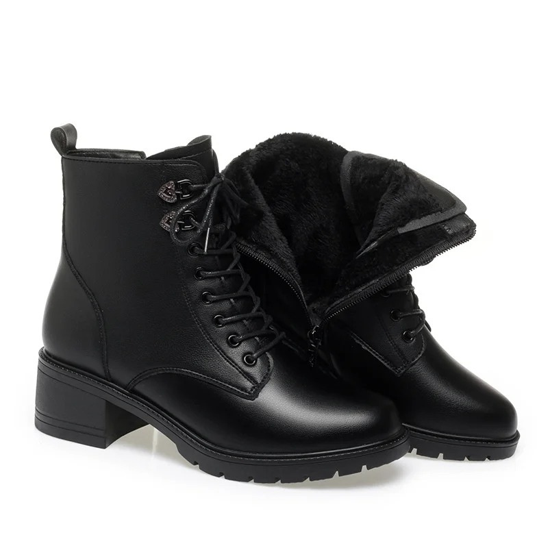 Zoraide | Women's Block Heel Winter Boots with Side Zipper & Lace-Up Design