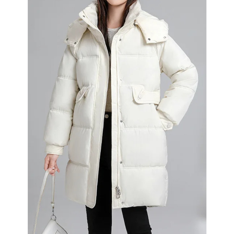 Melina | Women's Padded Long Winter Coat with Hood and Zipper