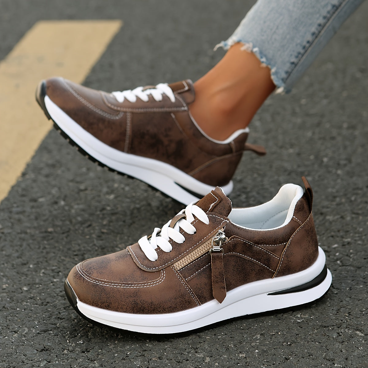 Grace | Women's Premium Lace-Up Side Zip Fashion Sneakers – Stylish & Comfortable
