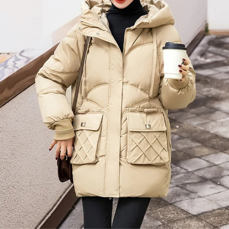 Maila | Women's Puffer Winter Jacket with Hood, Drawstring, and Large Pockets