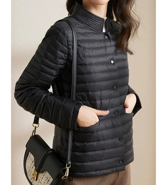 Amelie | Women’s Quilted Down Jacket with Button Closure and Ribbed Collar