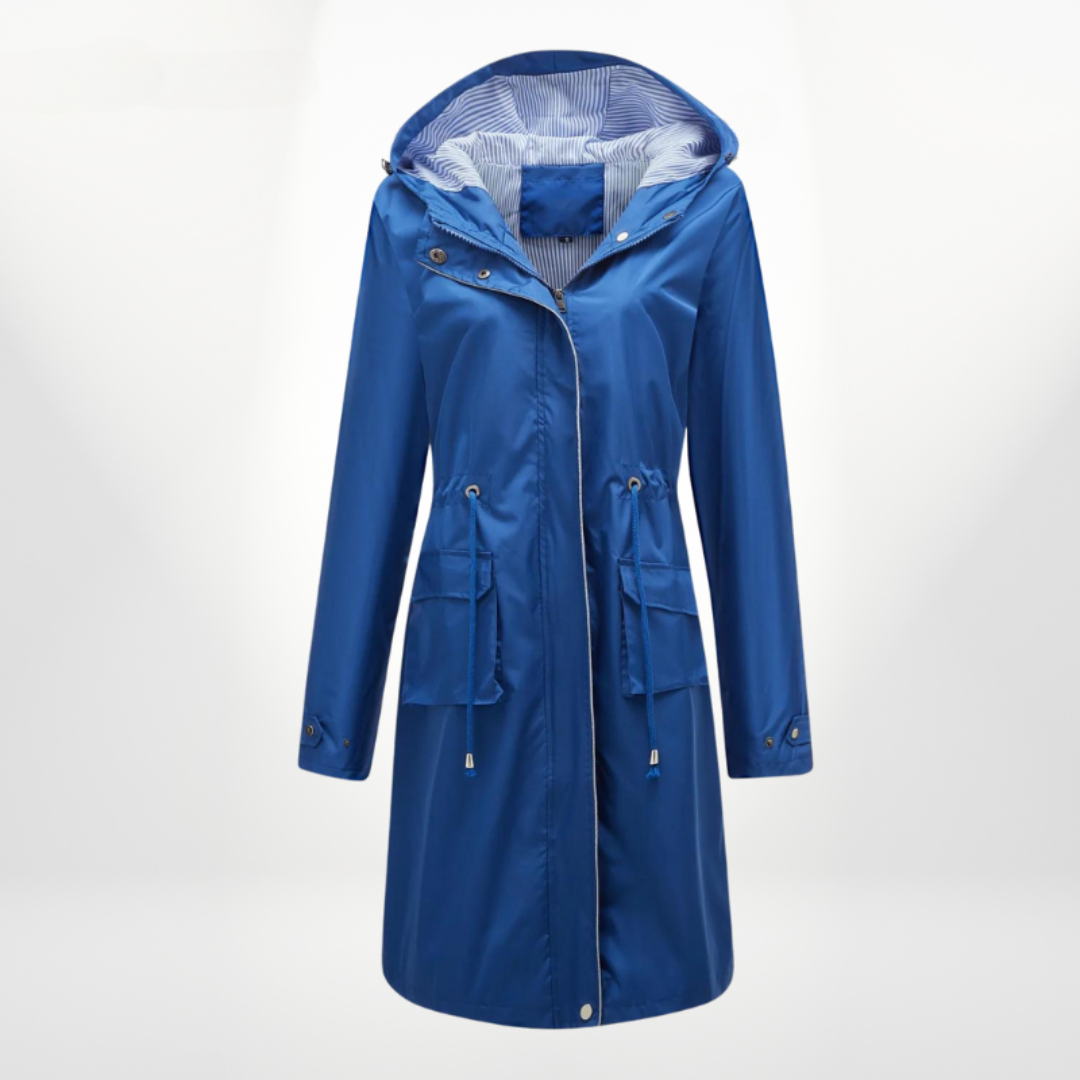 Allegra | Women’s Long Hooded Trench Coat with Drawstring Waist