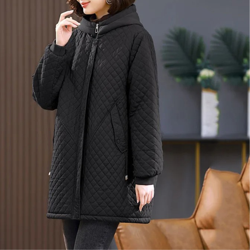 Dilara | Women's Winter Jacket with Hood, Fleece Lining, and Diamond Quilting