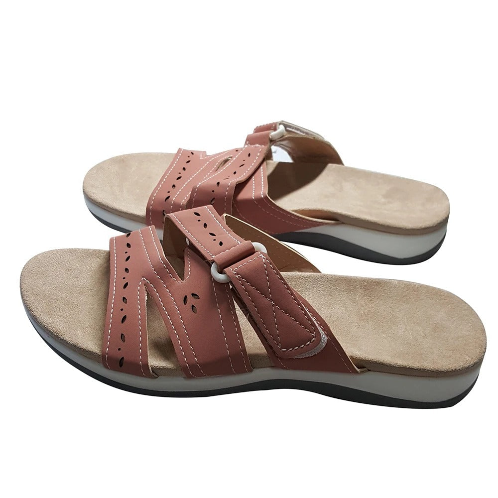 Velora | Women’s Strappy Flat Sandals – Comfy Open Toe Slippers with Adjustable Velcro Strap