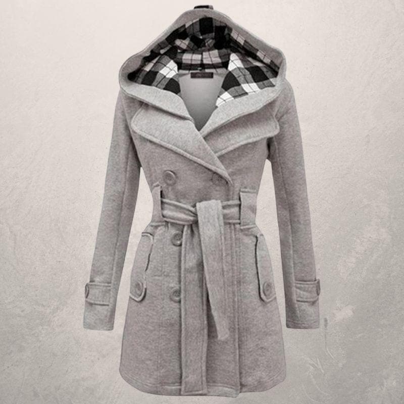 Jehanna | Women's Cotton Trench Coat with Belt and Hood – Double-Breasted Slim Fit Winter Coat