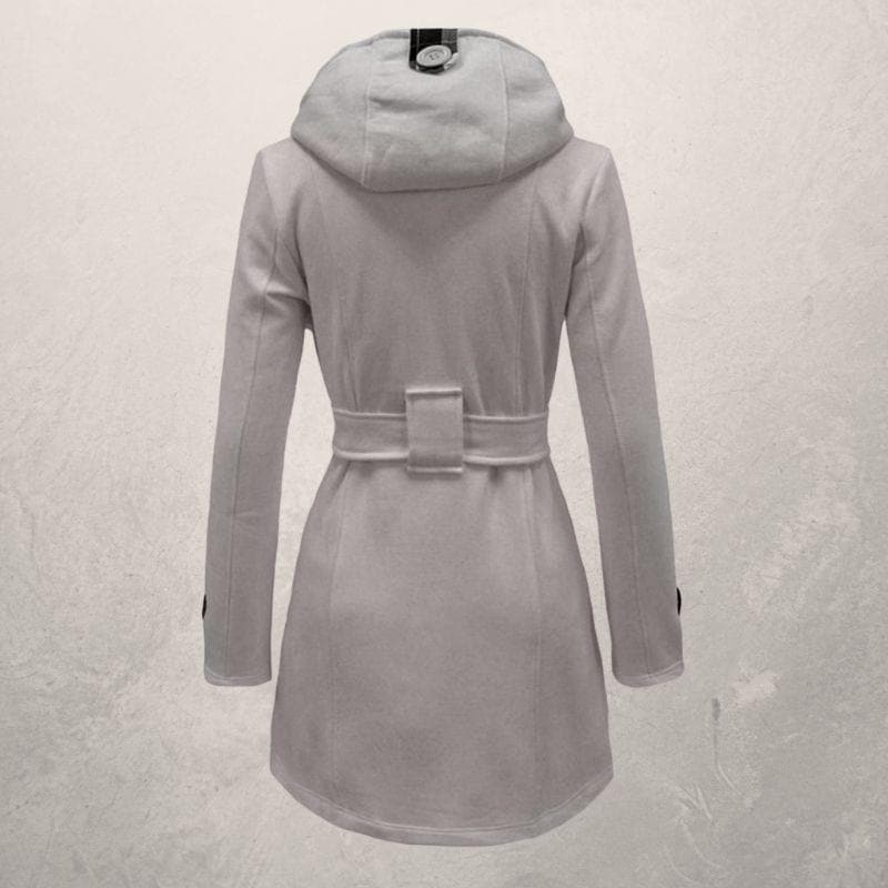 Jehanna | Women's Cotton Trench Coat with Belt and Hood – Double-Breasted Slim Fit Winter Coat