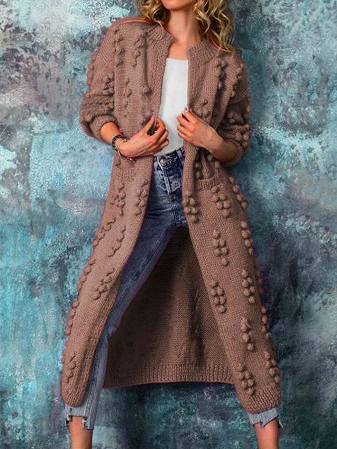 Florisca | Women's Long Knit Cardigan with Ball Pattern – Stylish & Cosy