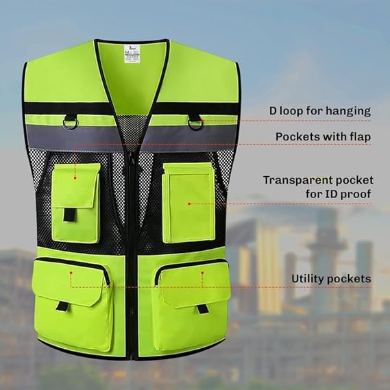 Kilian | Unisex V Neck Mesh Multi-Pocket Reflective Safety Vest