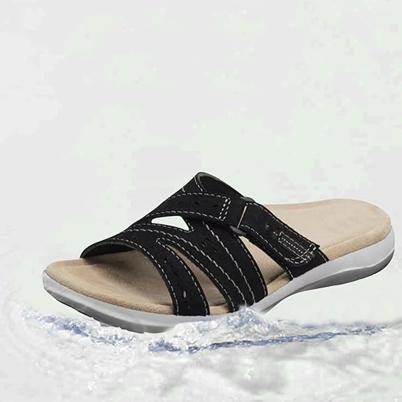 Velora | Women’s Strappy Flat Sandals – Comfy Open Toe Slippers with Adjustable Velcro Strap