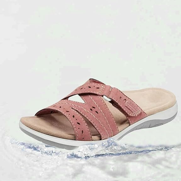 Velora | Women’s Strappy Flat Sandals – Comfy Open Toe Slippers with Adjustable Velcro Strap