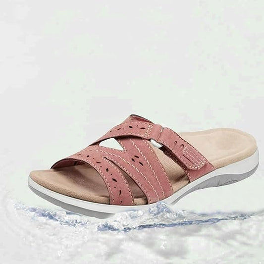 Velora | Women’s Strappy Flat Sandals – Comfy Open Toe Slippers with Adjustable Velcro Strap