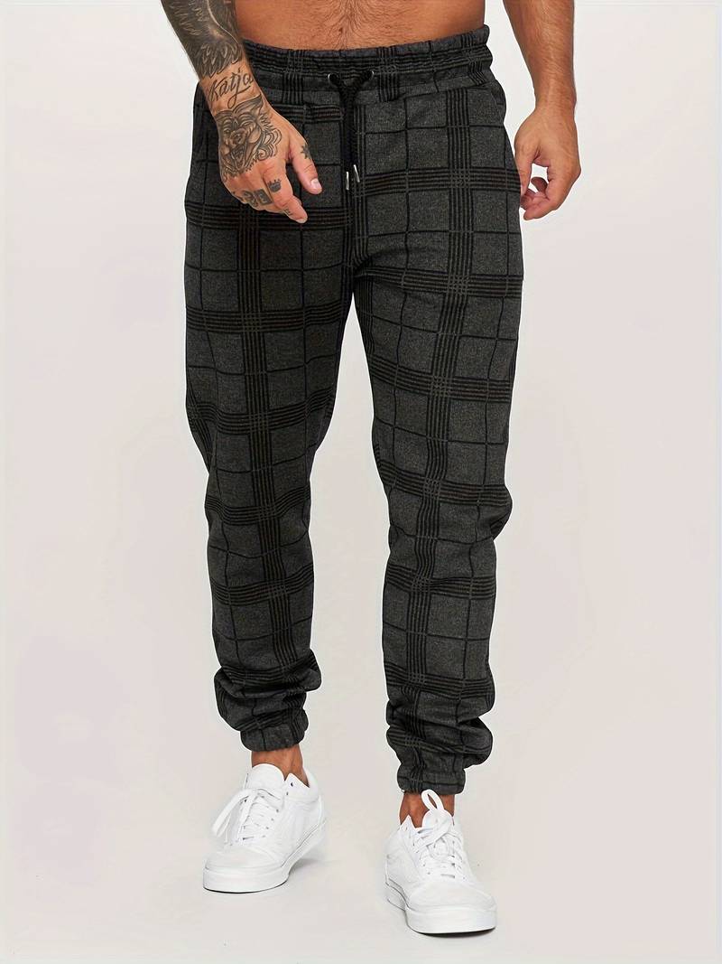 Charles | Men’s Jogging Trousers with Check Pattern & Drawstring Waist