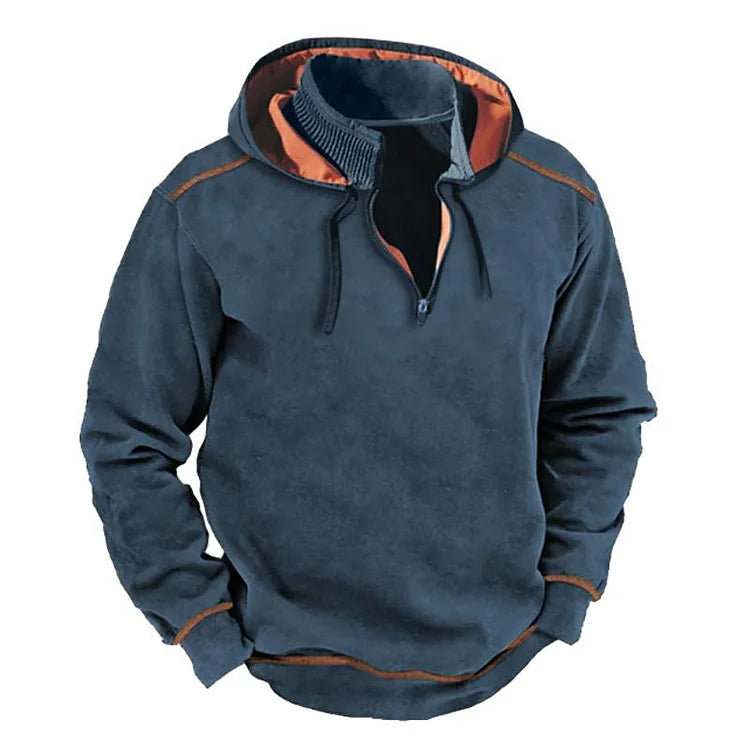 Andrew | Men’s Relaxed Fit Hooded Sweatshirt with Zip Collar & Contrasting Details
