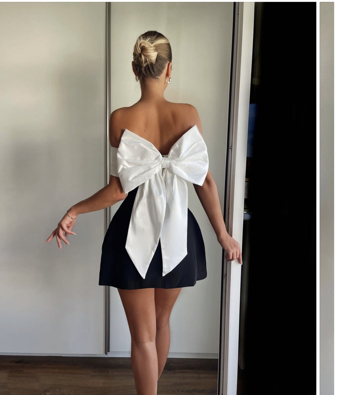 Seliora | Women’s Two-Tone Off-Shoulder Mini Party Dress with Statement Back Bow
