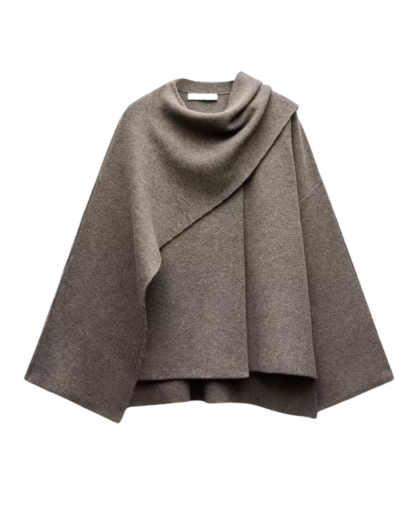Zaida | Women's Stylish Coat with Asymmetric Design, Built-In Scarf Collar & Buttoned Closure