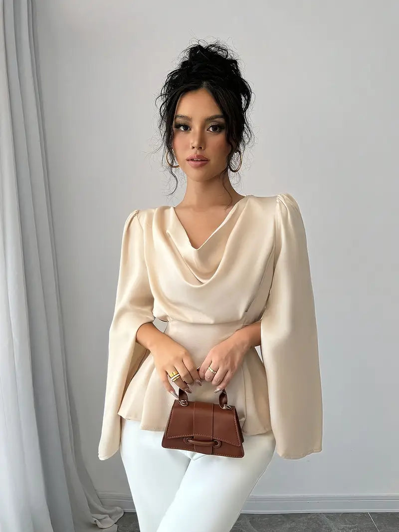 Brindlyn | Cinched‑Waist Tie‑Back Blouse – Sleeve‑Slit Elegance