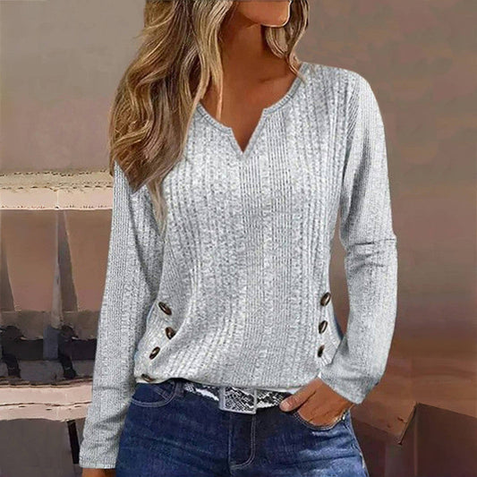 Amabel | Women’s Grey Knitted Sweater with Decorative Buttons