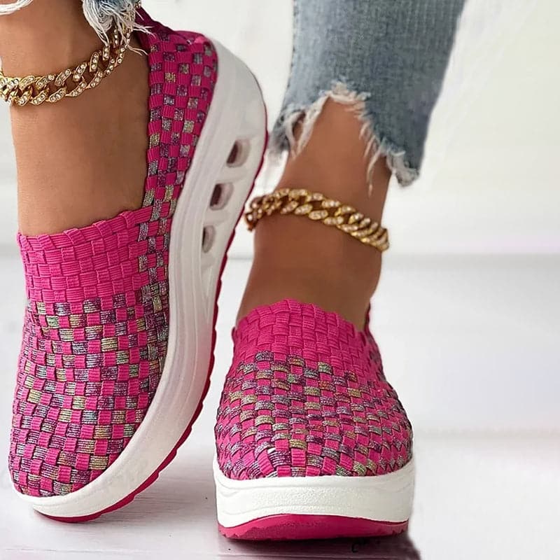 Opaline | Women's Multicolour Woven Slip-On Orthopaedic Sneakers with Slanted Platform Sole
