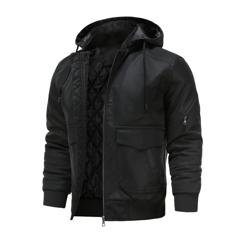 Eastmere | Men’s Casual Leather Look Jacket with Padded Lining & Hooded Design