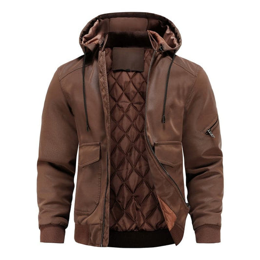 Eastmere | Men’s Casual Leather Look Jacket with Padded Lining & Hooded Design