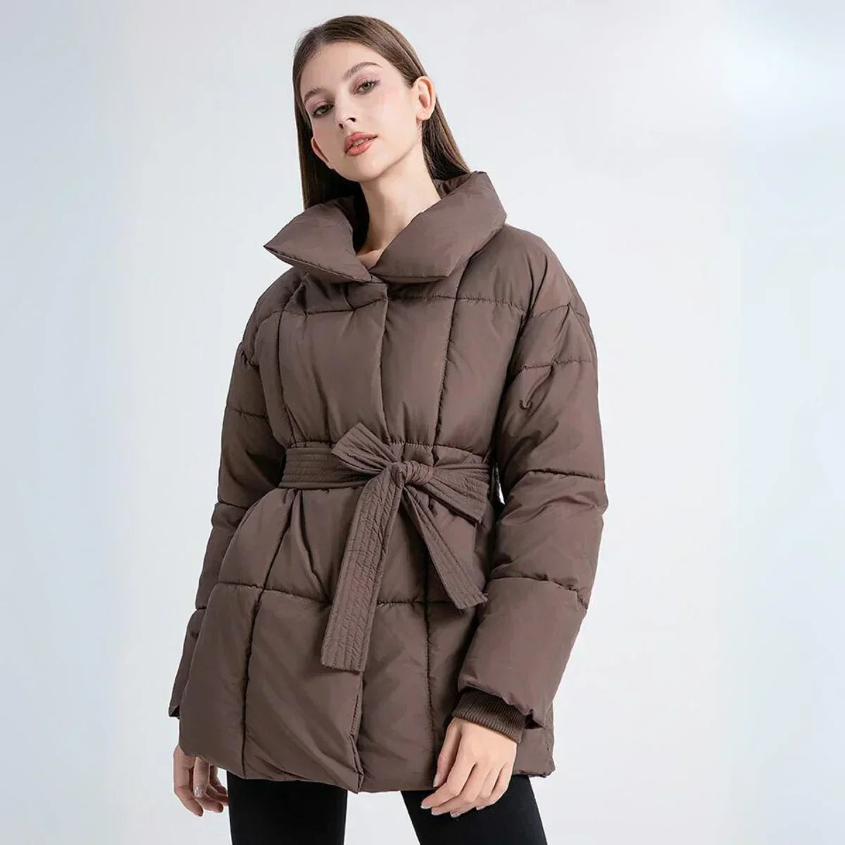 Ysabellea | Women's Padded Winter Coat with Wrap Collar and Adjustable Belt