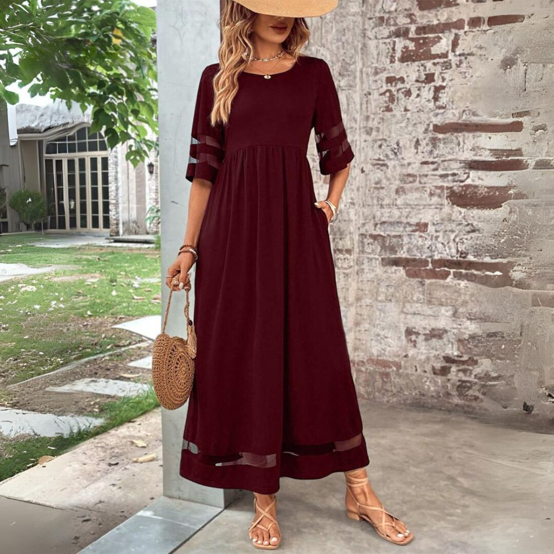 Holly | Women’s Solid Colour Summer Maxi Dress with Half Sleeves & Pockets – Effortless Summer Style