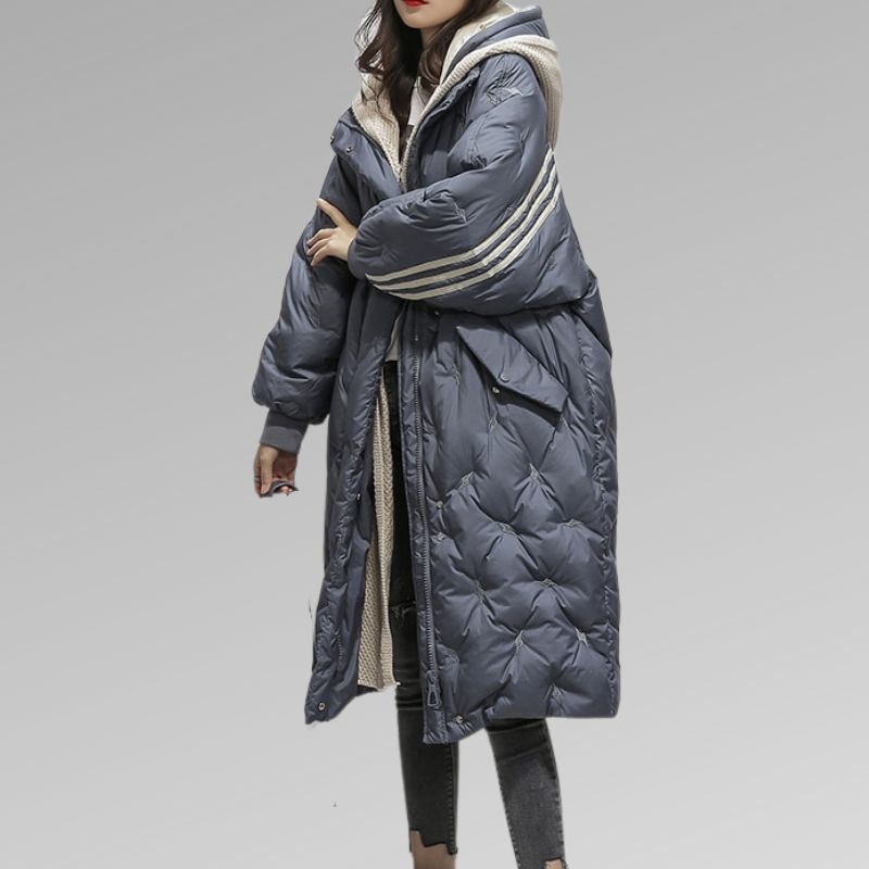 Quilena | Women's Long Winter Coat with Hood and Quilted Padding – Warm & Stylish