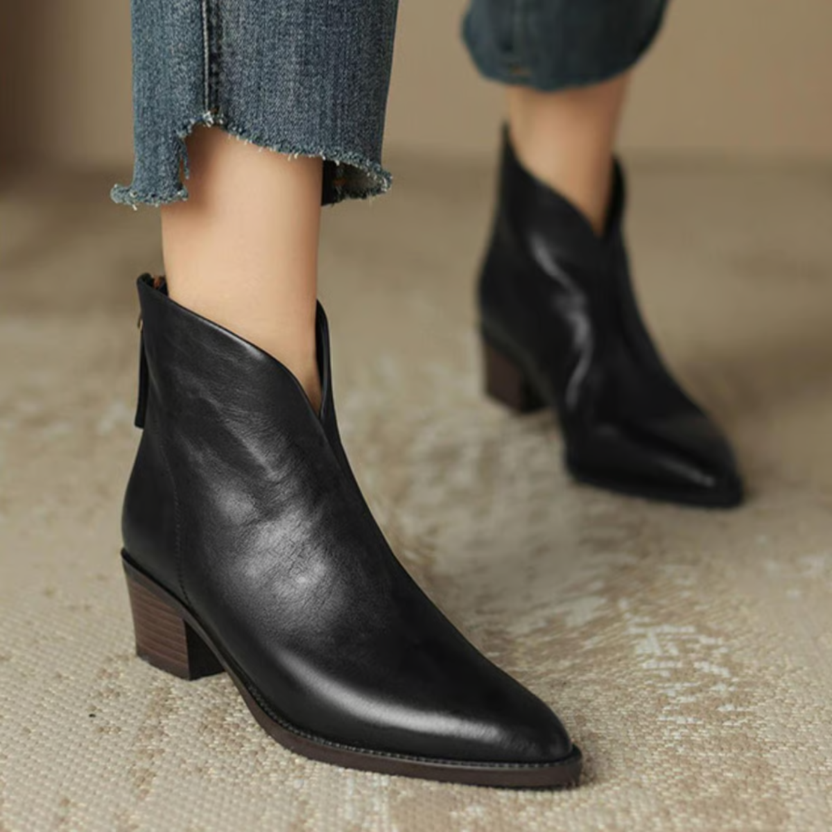 Valina | Women's Classic Pointed Toe Ankle Boots with Block Heel – Stylish & Comfortable Footwear