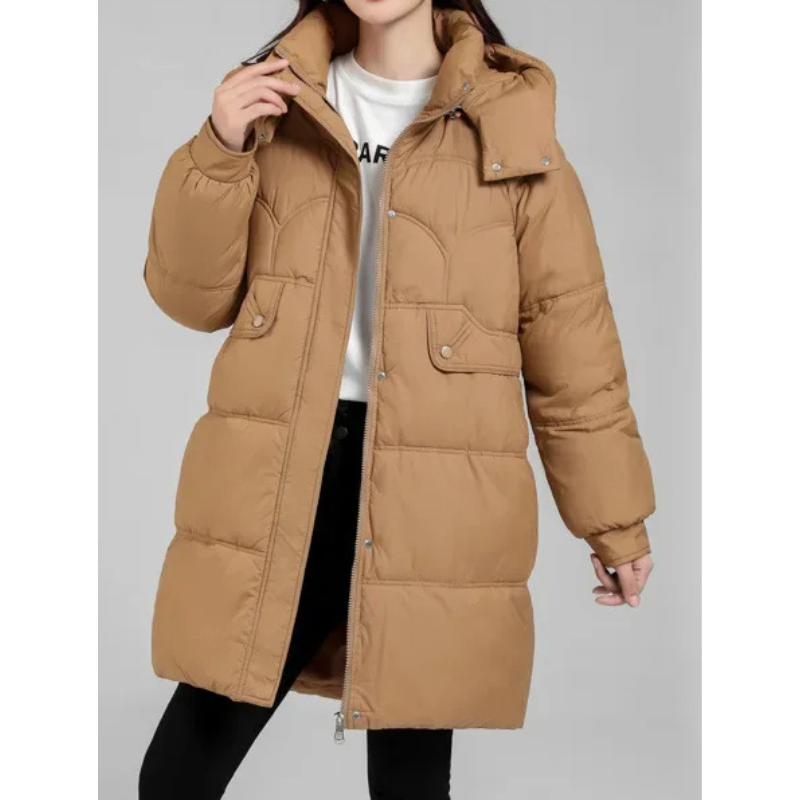 Elisa | Women's Quilted Parka Winter Jacket with Stand Collar and Removable Hood