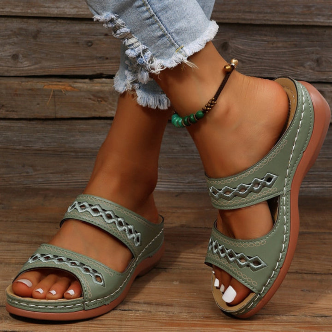 Olivienne | Women’s Open Toe Platform Slip-On Sandals with Double Strap and Wedge Heel