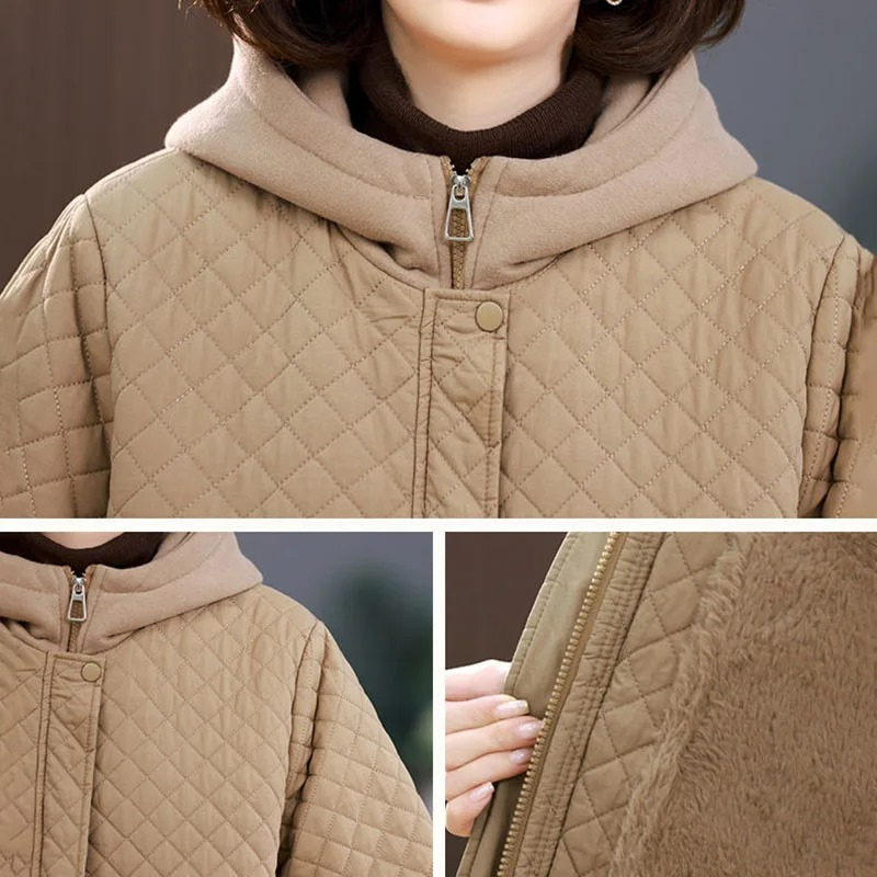 Dilara | Women's Winter Jacket with Hood, Fleece Lining, and Diamond Quilting