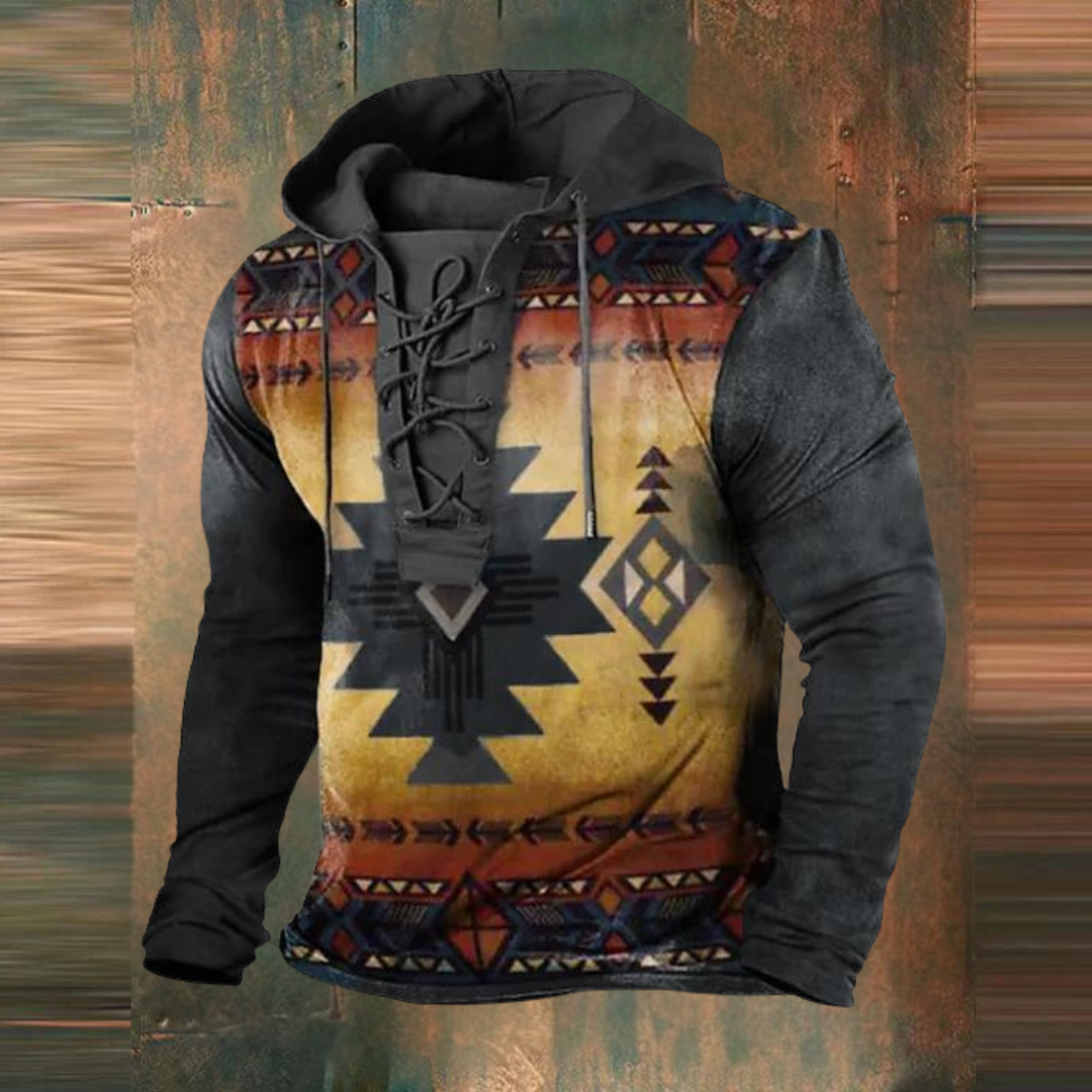 Dirken | Men's Vintage Tribal Print Hoodie with Drawstring