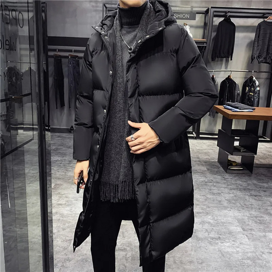 Fritz | Men's Long Quilted Winter Coat – Waterproof, Black with Side Pockets