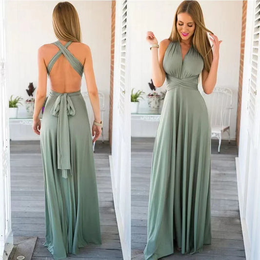Belinda | Women's Solid Colour Wrap Maxi Dress with Customisable Style