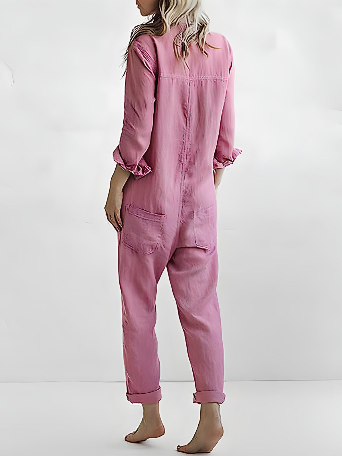 Vivia | Women's Loose Fit Long Sleeve Buttoned Jumpsuit with Chest & Back Pockets