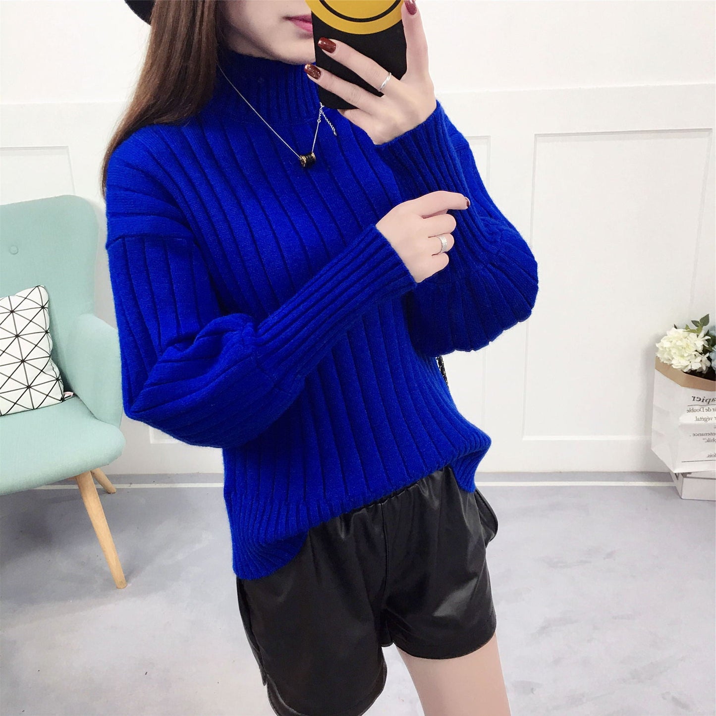 Women’s High Neck Knit Sweater | Casual Relaxed Fit Pullover