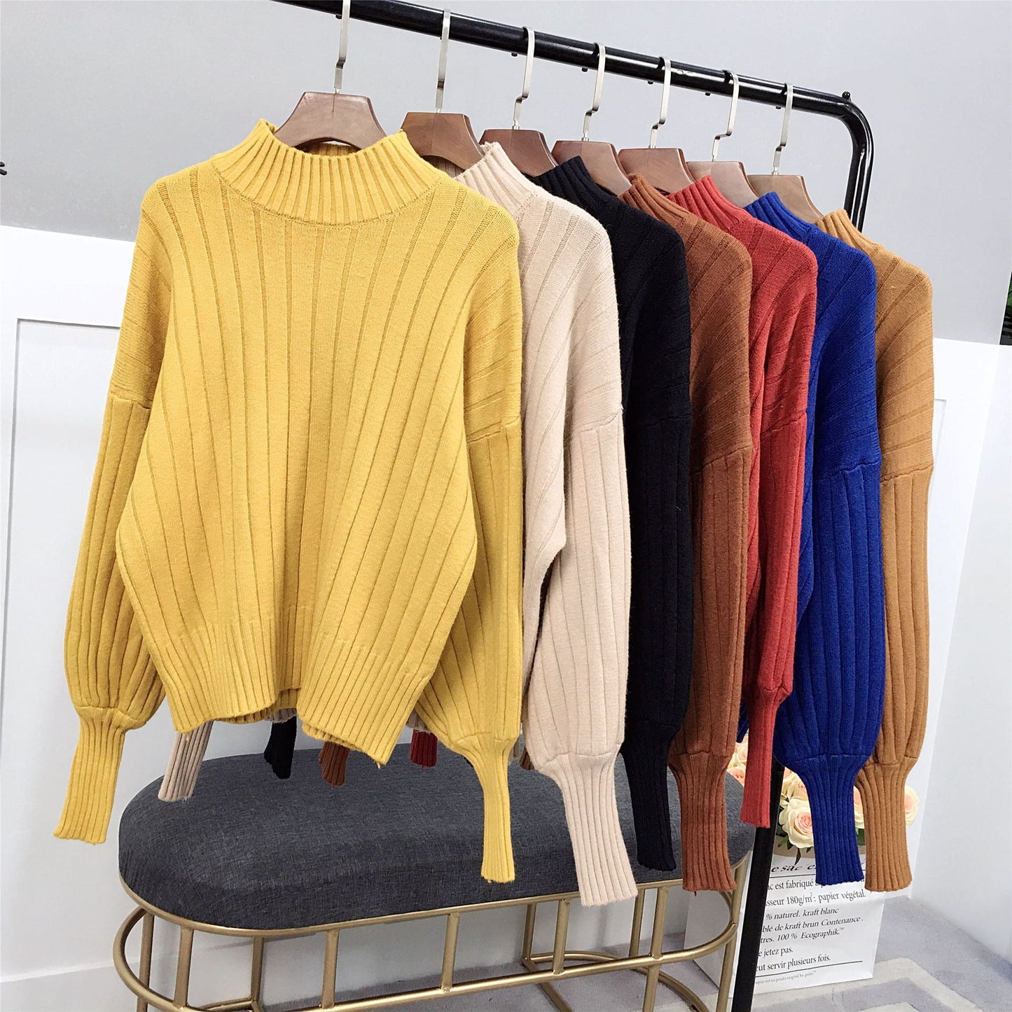 Women’s High Neck Knit Sweater | Casual Relaxed Fit Pullover